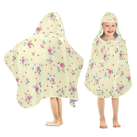 joogoo Rose Flower Polka Dots Kids Hooded Beach Towel Baby Bath Towel 23.5"x50"