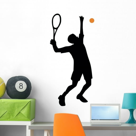 Serving Tennis Silhouette Wall Decal by Wallmonkeys Peel and Stick Graphic (36 in H x 17 in W) WM357222