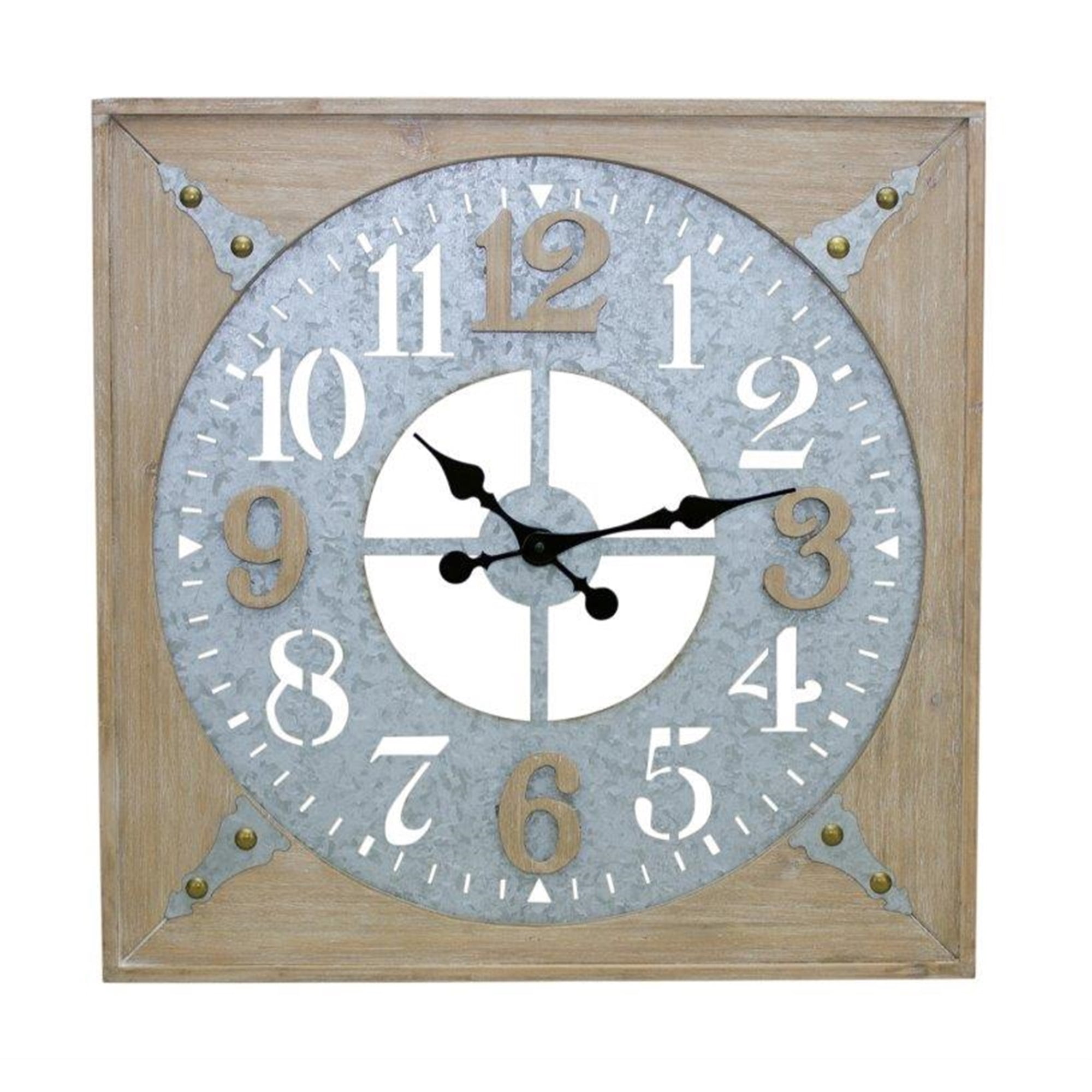 Wall Clock 24.25"SQ Wood/Iron