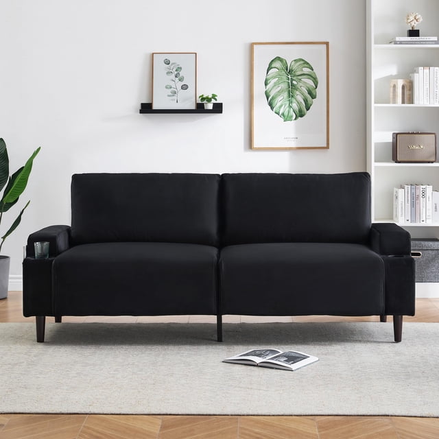 QinaQin Sofá moderno de 3 plazas y 80 pulgadas con portavasos, cojines de alta densidad y estructura sólida de madera, ideal para espacios pequeños