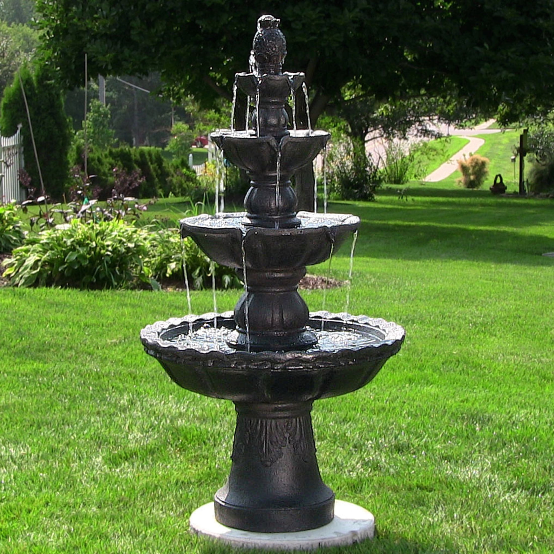 Sunnydaze Pineapple Traditional Black Resin 4-Tier Outdoor Water Fountain