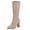 Beige, variant on Womens Round Toe High Block Heel Knee High Boots Side Zipper Casual Fleece Cozy Dress Boots