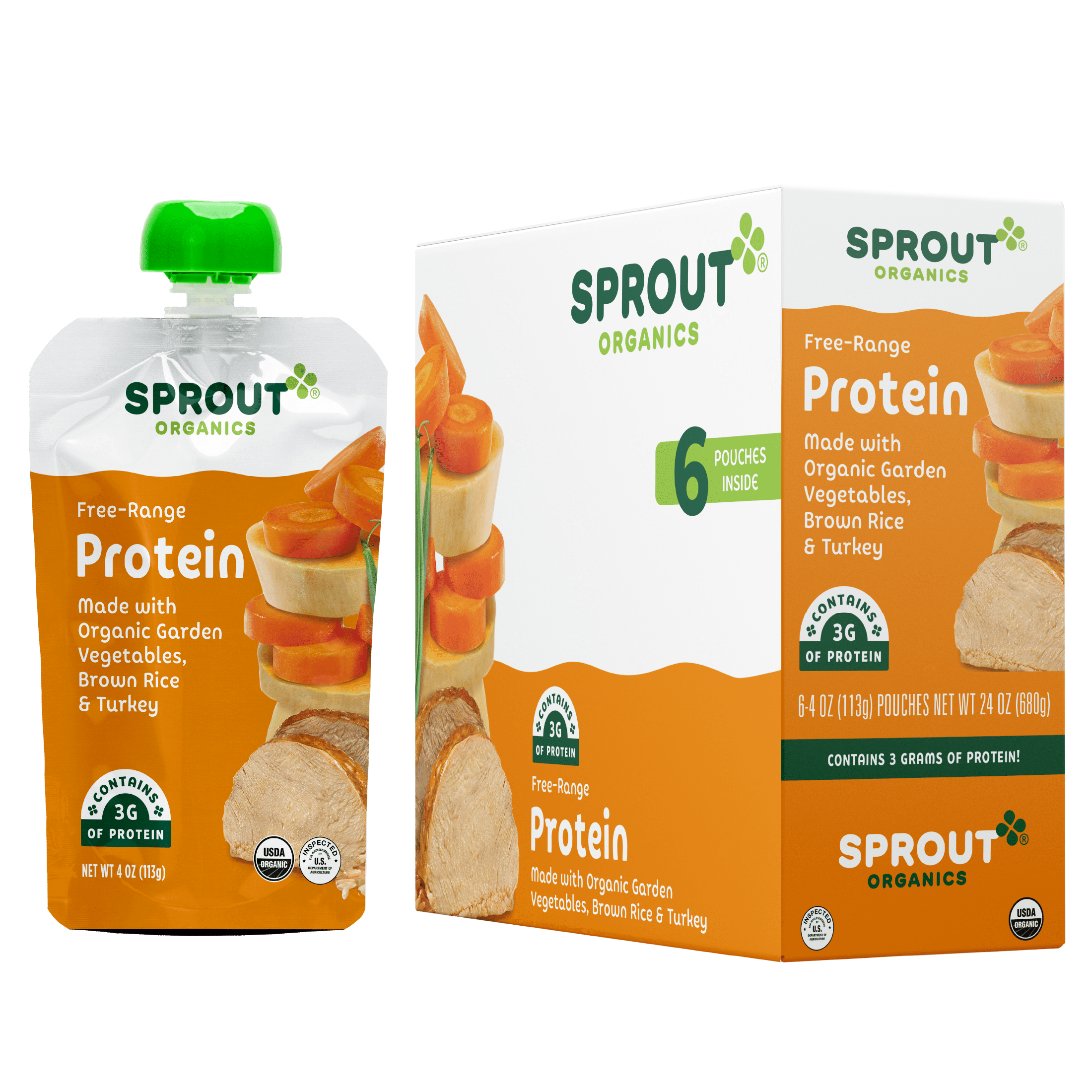 Sprout Organic Stage 3 Baby Food, Garden Vegetables, Brown Rice & Turkey, 4 oz Pouch, 6 Pack
