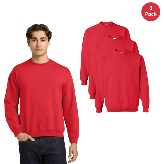 Gildan Heavy Blend Crewneck Sweatshirt, Red 3-Pack Sweater, Soft Fleece Long Sleeve for Men, S
