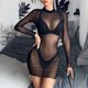 thumbnail image 2 of Falda de cadera de manga larga con cuello redondo de malla de punto de gran tamaño, estilo europeo y americano, vestido negro transparente sexy de primavera para mujer, 2 of 6