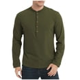 thumbnail image 2 of Zylanna Men's Henley Shirts, Solid Color Button 100%Cotton Long Sleeve Crew Neck Casual Pullover for Men Army Green, 2 of 6