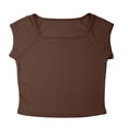 thumbnail image 4 of RUTAYY Girls T-Shirt Square Neck Short Sleeve Solid Color Basic Kids Layering Tops Brown, 4 of 9