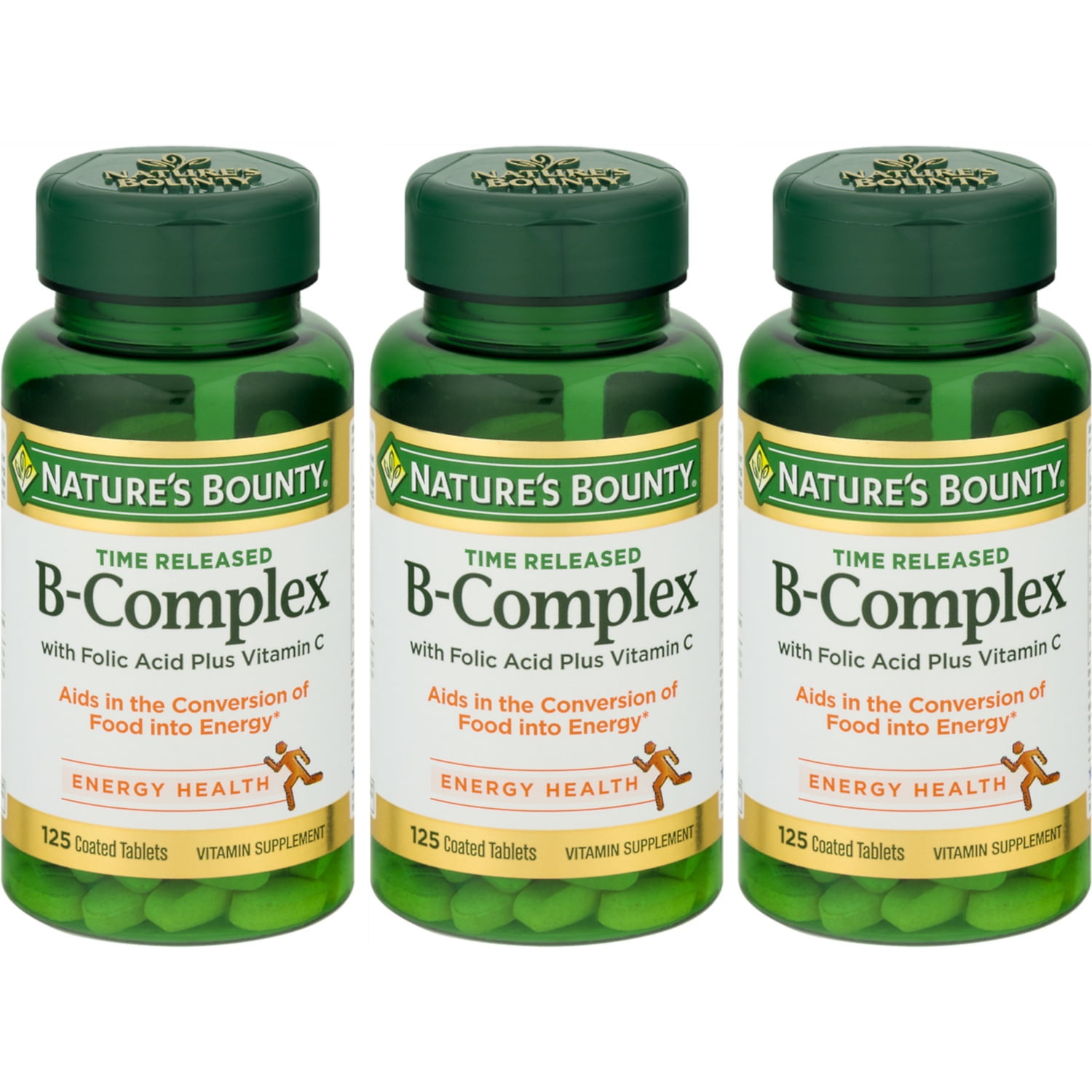 3 Pack Nature's Bounty B-Complex With Folic Acid Plus Vitamin C Tablets ...