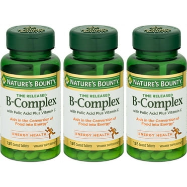 3 Pack Nature's Bounty B-Complex with Folic Acid plus Vitamin C Tablets 125 Each