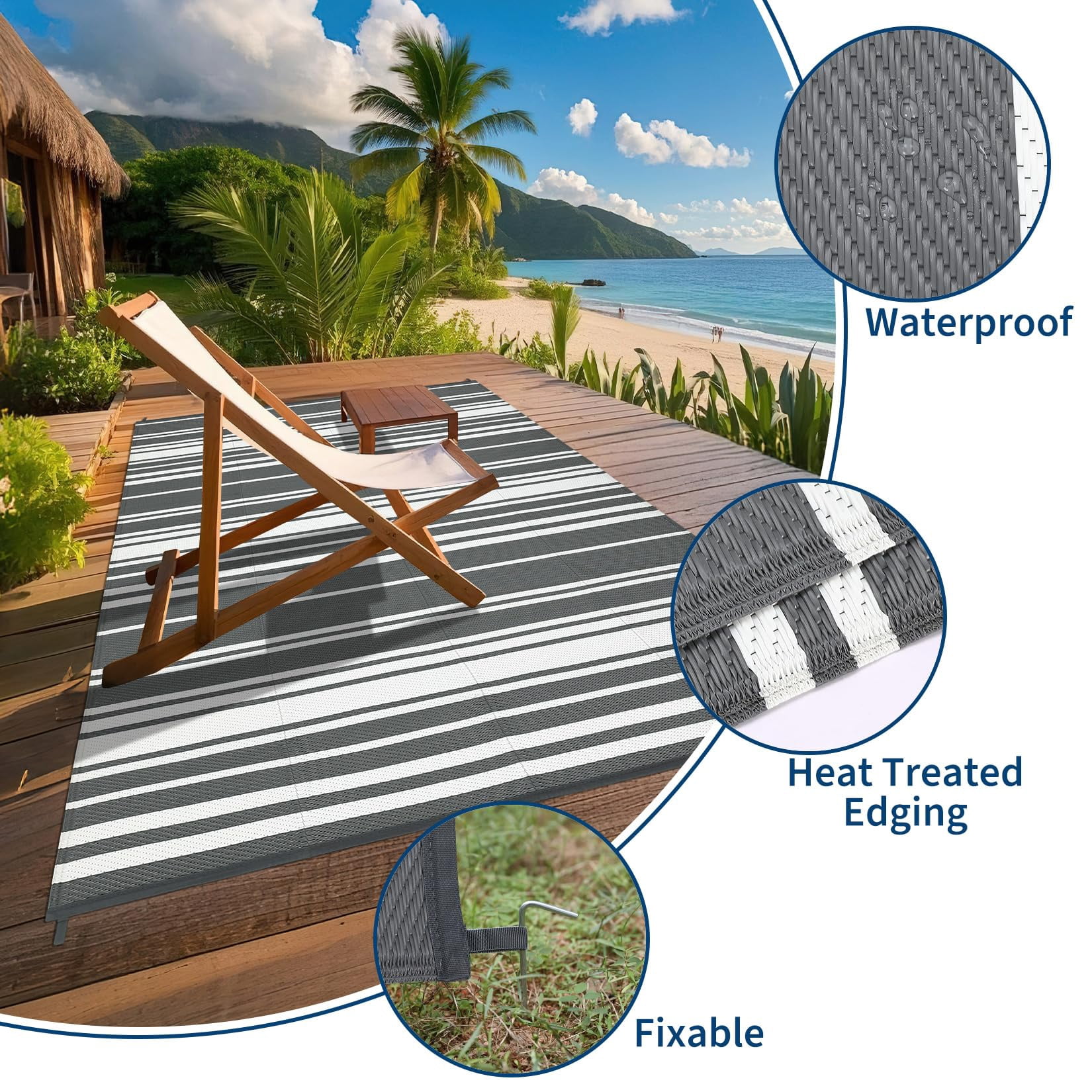 Danolapsi Outdoor Rug Mat for Patio,8x10 Plastic Straw Rug,Waterproof Plastic Straw Mats,Modern Striped Outdoor Camping Rugs for Patio,RV,Porch, Deck,Backyard,Balcony,Camping,Trailer