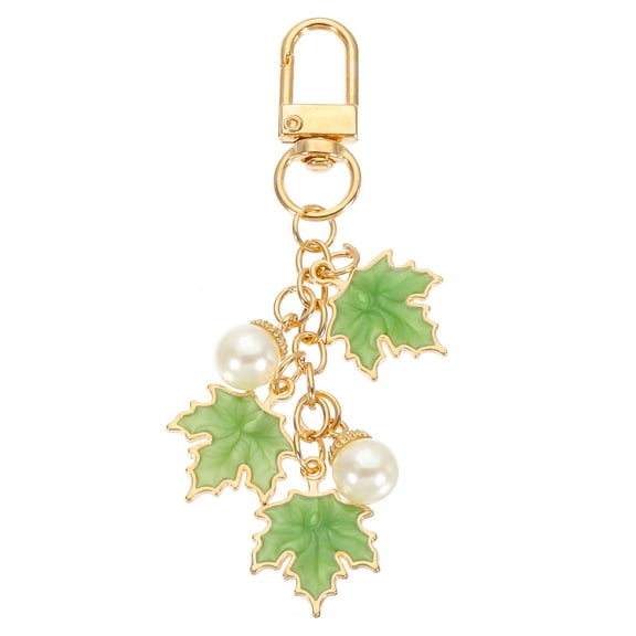 Uxcell 1 Pcs Maple Leaf Keychain, Metal Cute Keychains Charm with Swivel Clasps Key Chain for Women Bag Purse Charms, Green