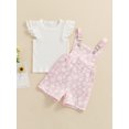 thumbnail image 5 of Aojekbee 2PCS Baby Girls Summer Outfits Fly Sleeve Ribbed Tops + Daisy Suspender Shorts Set Toddler Clothes, 5 of 10