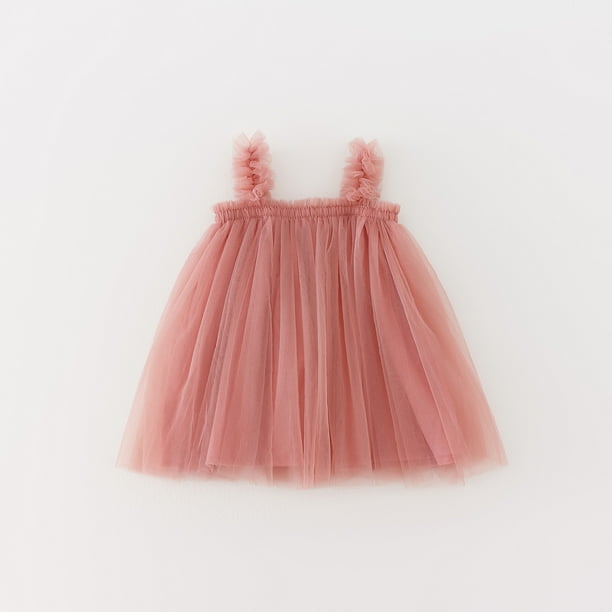 Vestido de falda de malla con tirantes de verano para niñas con borde de orejas de madera Falda de princesa para bebé Falda pontón