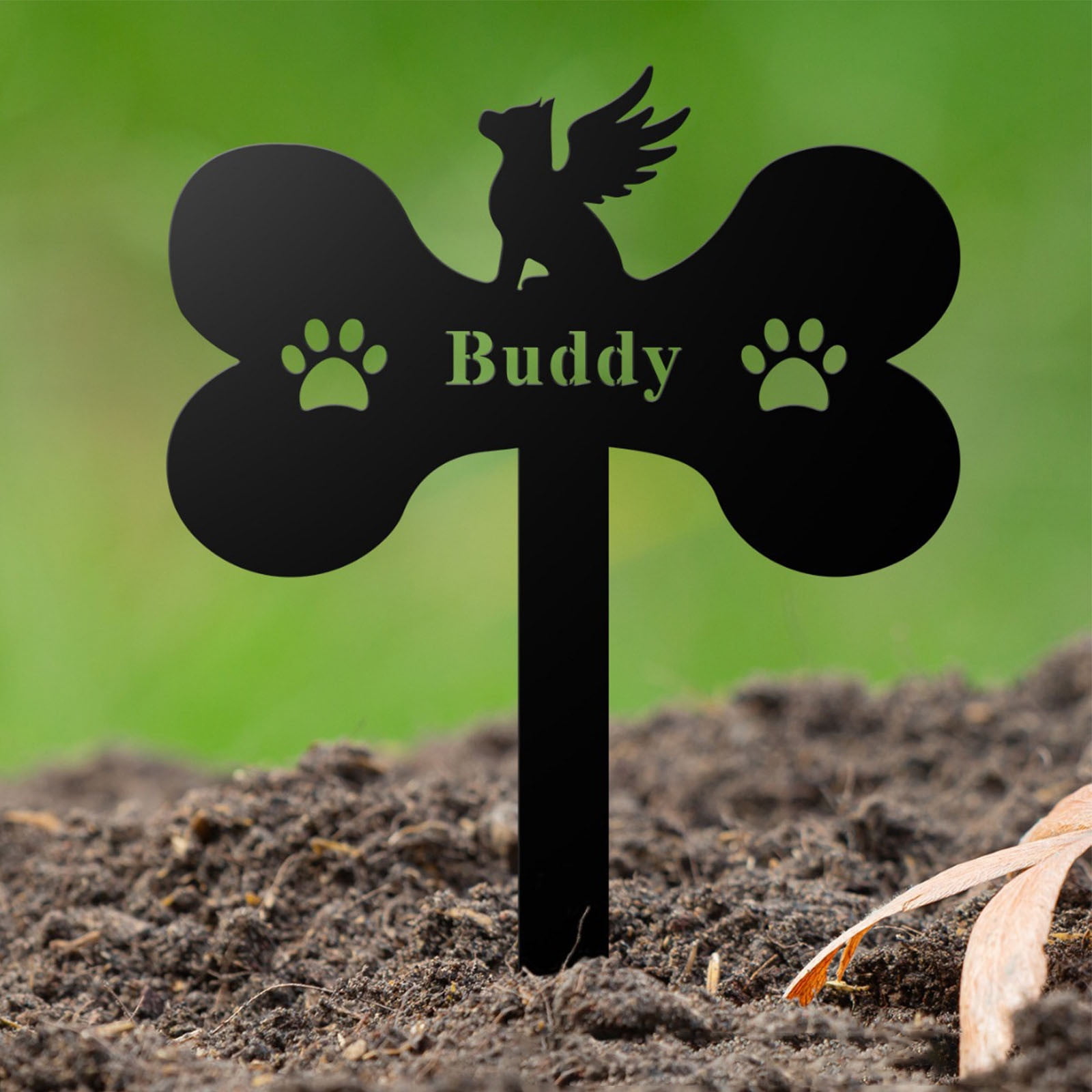 UNLLLL Personalized Metal Pet Dog Grave Markers, Dog Tombstone Garden Memorial Stake, Pet Loss Stake Memorial Plaques, for Garden Yard, to Commemorate Pet Dog (Black)