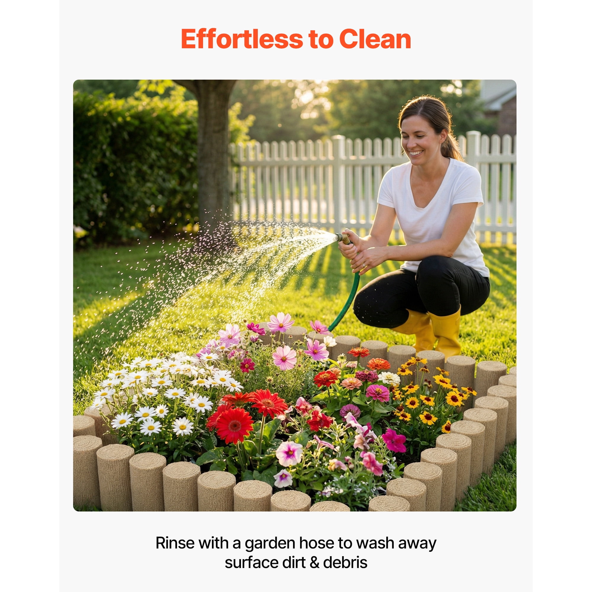 KFFKFF Faux Wood Garden Edging Kit, 13.7 ft No-Dig Border for Lawns, Flower Beds, Pathways, and Yards, 4 Sections with 10 Logs Each (41.14"L x 3.74"W x 7.48"H), Includes 32 Spikes, Beige