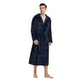 thumbnail image 4 of VULCANODON Mens Robe with Hood, Fleece Bathrobe Plush Robes for Men（Buffalo Plaid-Navy，XX-3X-Large）, 4 of 6
