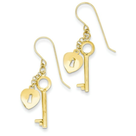 14K Gold Puff Heart Lock and Key Earrings TL869