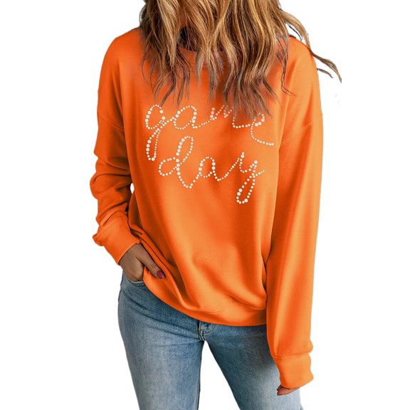 TinyCribz Women's Orange Game Day Sweatshirt, Casual Drop Shoulder 2XL