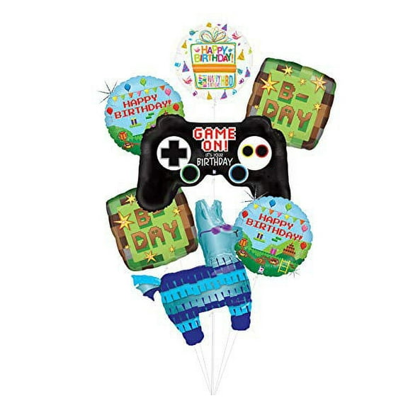 Video Game Birthday Party Supplies Miner Pixelated TNT Balloon Bouquet Decorations With Controller and LLama