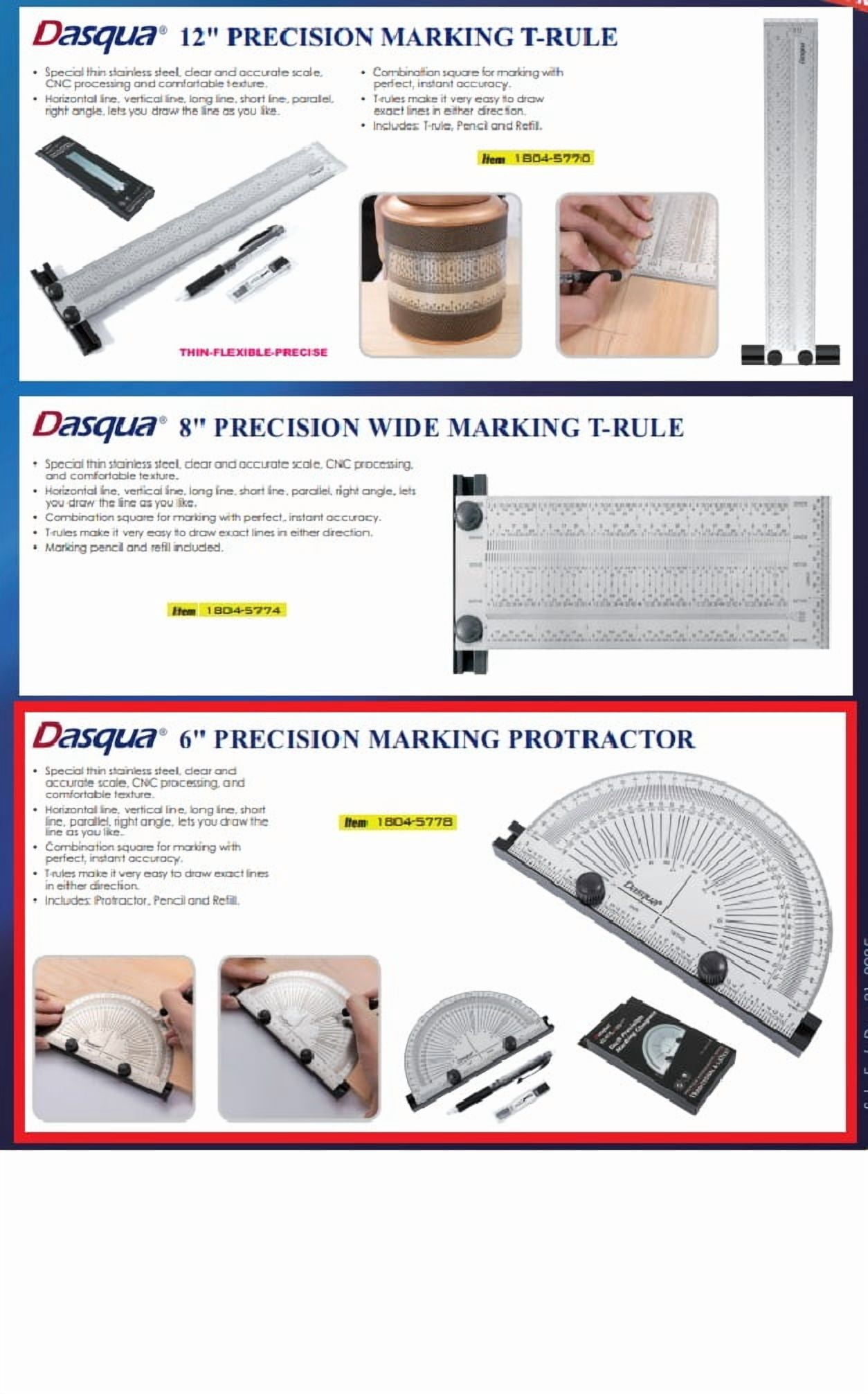 DASQUA 6" PRECISION MARKING PROTRACTOR WITH PENCIL & REFILL LEAD (1804-5778)