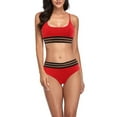 thumbnail image 2 of up to 30% off up to 60% off Gifts Usmixi Bikini Swimsuits for Women Summer High Waist Athletics 2 Piece Bathing Suits Sleeveless Square Neck Striped Print Swimwears Red S, 2 of 5