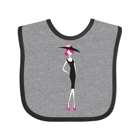 

Inktastic French Girl Fashion Girl Pink Hair Black Dress Gift Baby Girl Bib