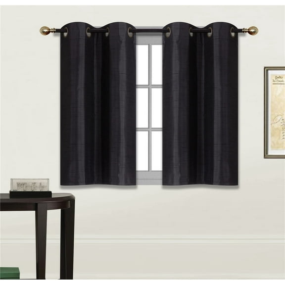 2-Piece Moza Black/White Geometric Blackout Lined Grommet Window Curtain Set, Two (2) Small Printed Panels 30" Wide X 36" Length (Each)