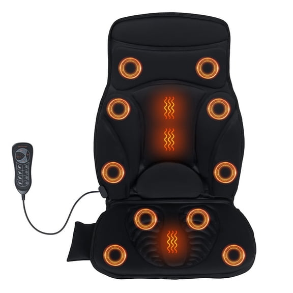 SUGIFT Back Massager Seat Cushion with Heat, Shiatsu Massage Chair Pad with 10 Vibration Motors and Adjustable Settings for Home Office and Car Relaxation, Black