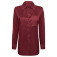 thumbnail image 4 of Camisa de vestir de manga larga con cuello en V y satén para mujer - Color liso - Poliéster - Ropa de trabajo/casual - S-XXL, 4 of 5