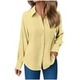 thumbnail image 2 of Bmawag Spring Tops for Women Plus Size Long Sleeve Turndown Collar Solid Color Lightweight Tops Blouses Women Casual Fashion Loose Leisure Tops Yellow L, 2 of 5