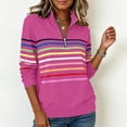 thumbnail image 6 of Women's Pullover Sweatshirt Patchwork Print Quarter Zip Plain Striped Elegant Warm Classic Long Sleeve V Neck Regular Tops Casual Home Work Fall Winter | CSEONE,Hot Pink 2XL, 6 of 8