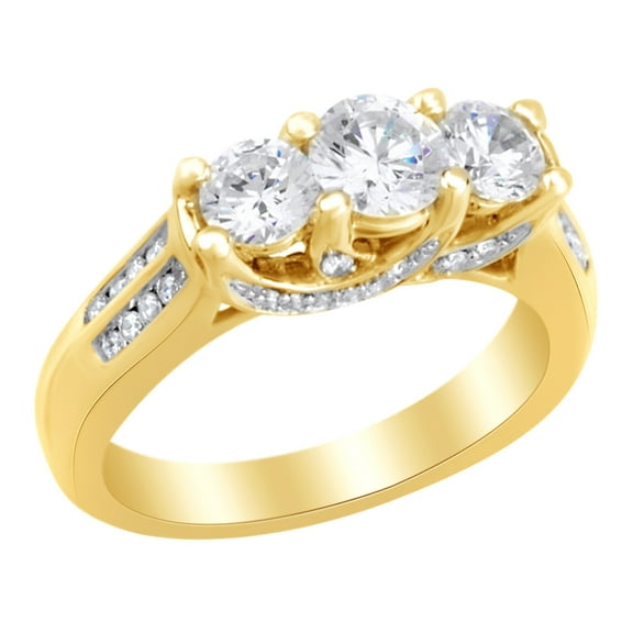 AFFY White Natural Diamond Three Stone Engagement Ring in 14k Yellow Gold (1 Cttw) Ring Size - 4