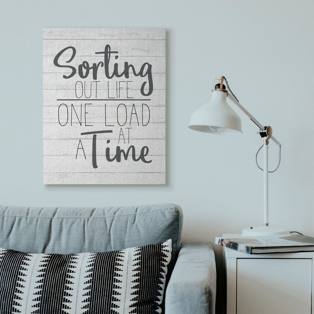 Stupell Industries Sorting Out Life Bathroom Laundry Black And White Design Canvas Wall Art by Kimberly Allen