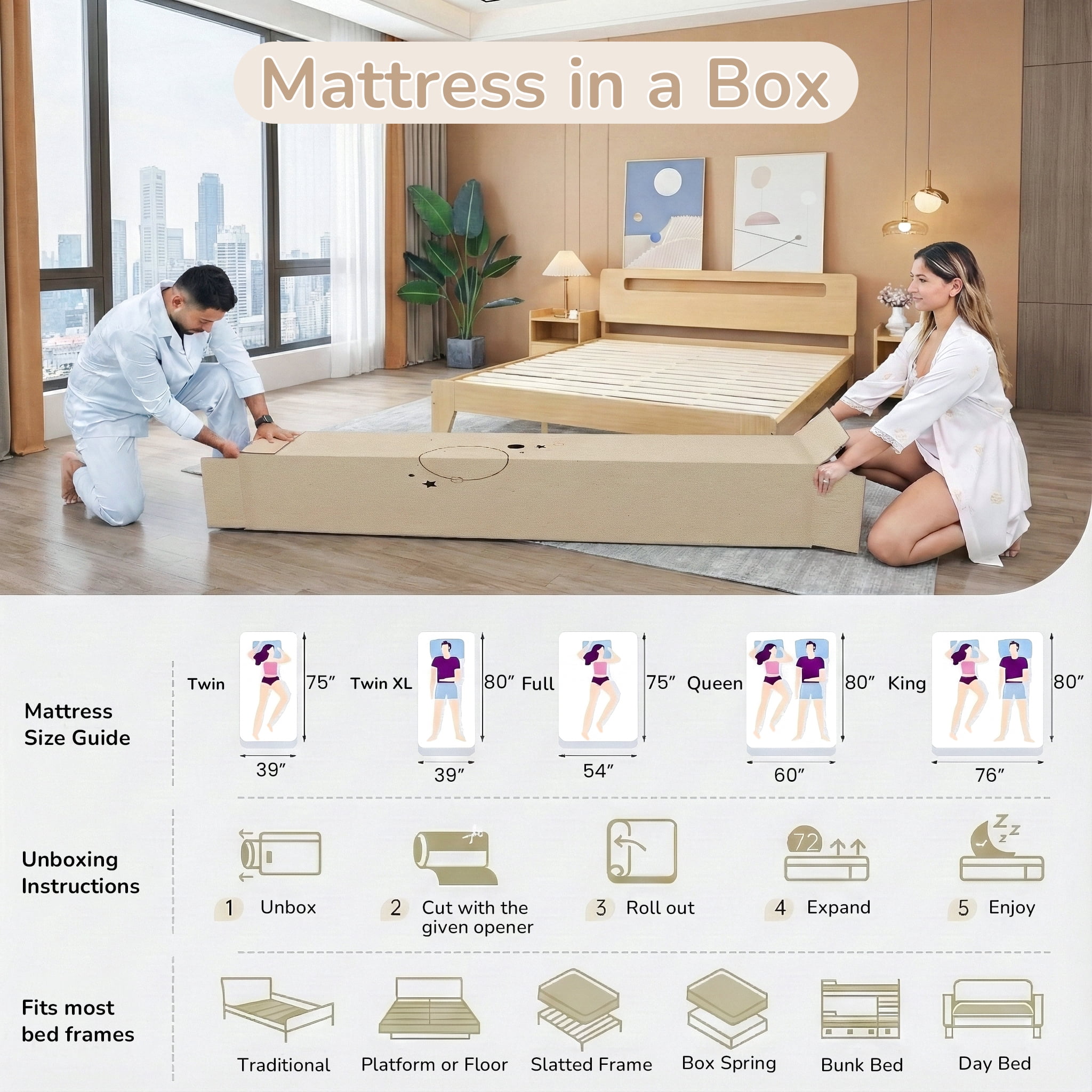 Gexpusm 5 Twin-XL Mattress,Memory Foam Mattress in a Box,Medium Firm,Pressure Relief