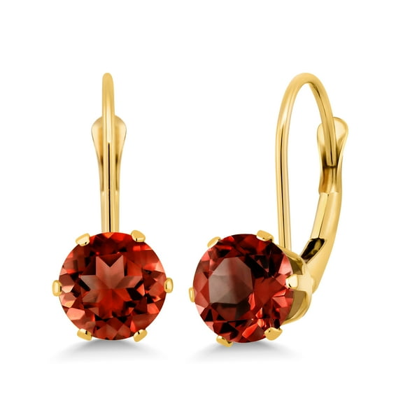 Gem Stone King 18K Yellow Gold Plated Silver Red Garnet Leverback Earrings for Women | 1.80 Cttw | Round 6MM | Gemstone Birthstone | Fine Jewelry Gifts for Her Mom Women Wife