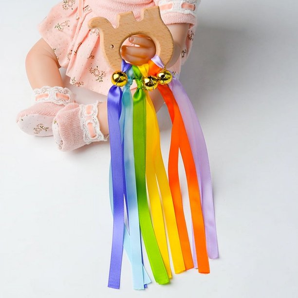 Juguete de madera colorido con reconocimiento de colores y cinta de arcoíris para educación temprana del bebé