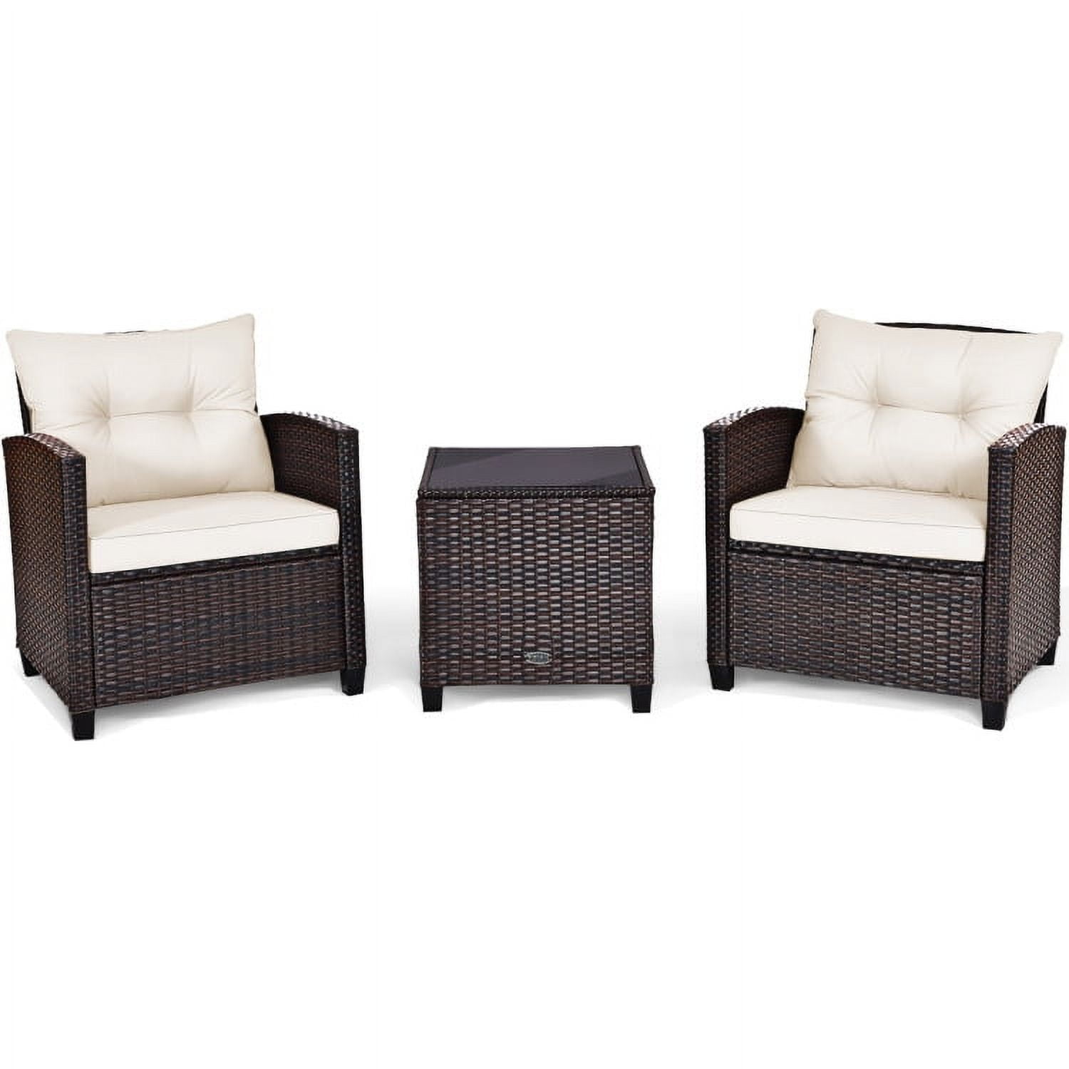 Aimee Lii 3 Pieces Wicker Patio Furniture Set, Coffee Table Cushioned Sofa, Modern Patio Furniture, White Aimee Lii 3 Pieces Wicker Patio Furniture Set, Coffee Table Cushioned Sofa, Modern Patio Furniture, White