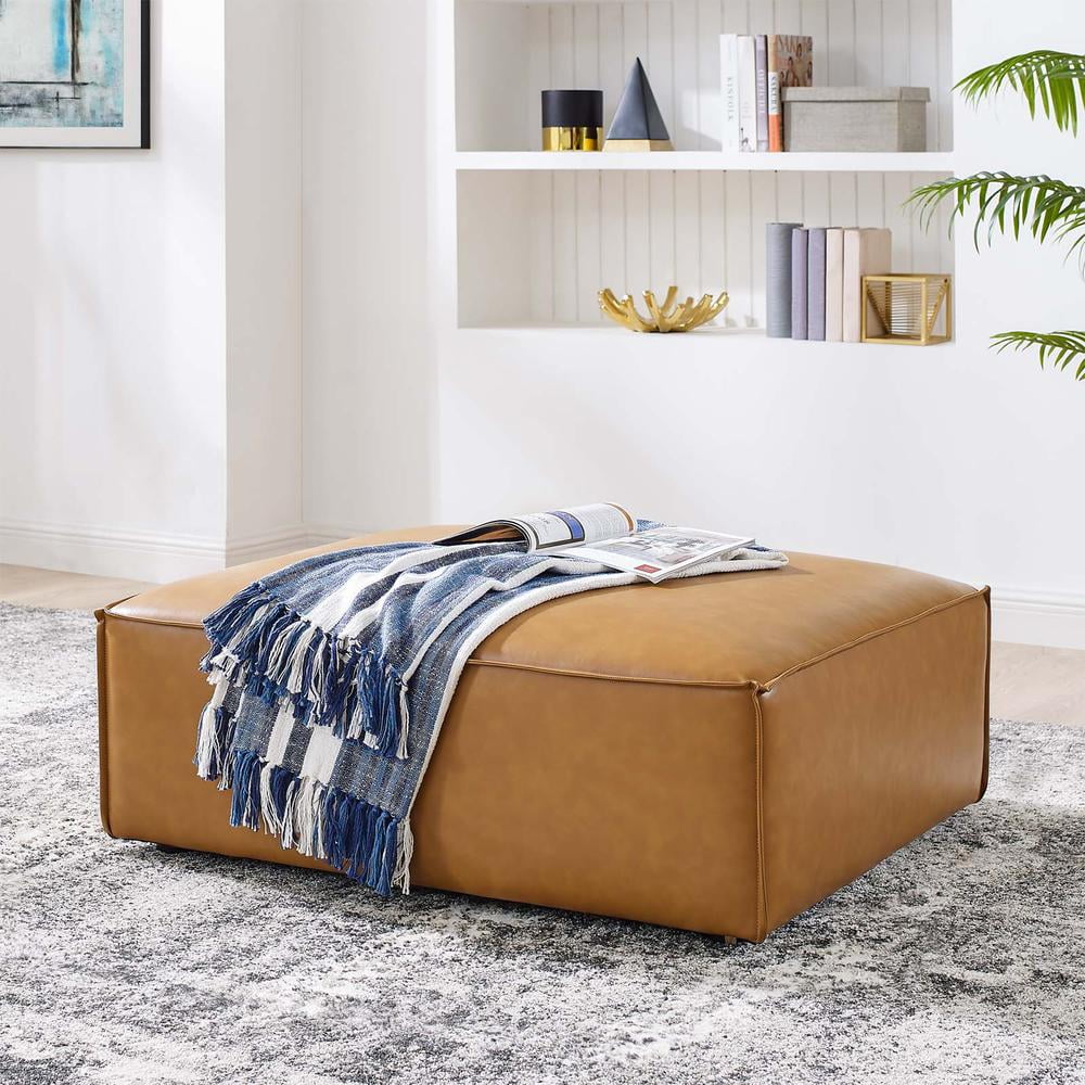 Modway Restore Modern Upholstered Faux Leather Ottoman in Tan