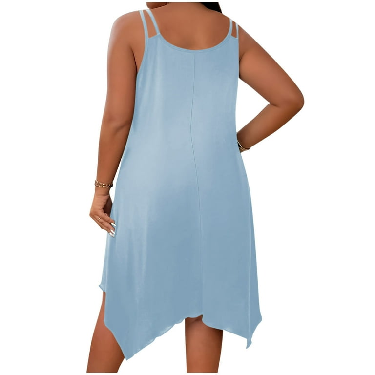 Mrat Plus Size Midi Dress, Sleeveless Cami Dress for Women, Spaghetti Strap Casual Dresses Loose Casual Solid Flowy Sundress Golf Dresses for Women