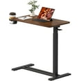 thumbnail image 2 of Medical Overbed Adjustable Bedside Table with Hidden Casters, Pneumatic Mobile Rolling Laptop Standing Desk with Tray for Home and Hospital Use, Mahogany, 2 of 8