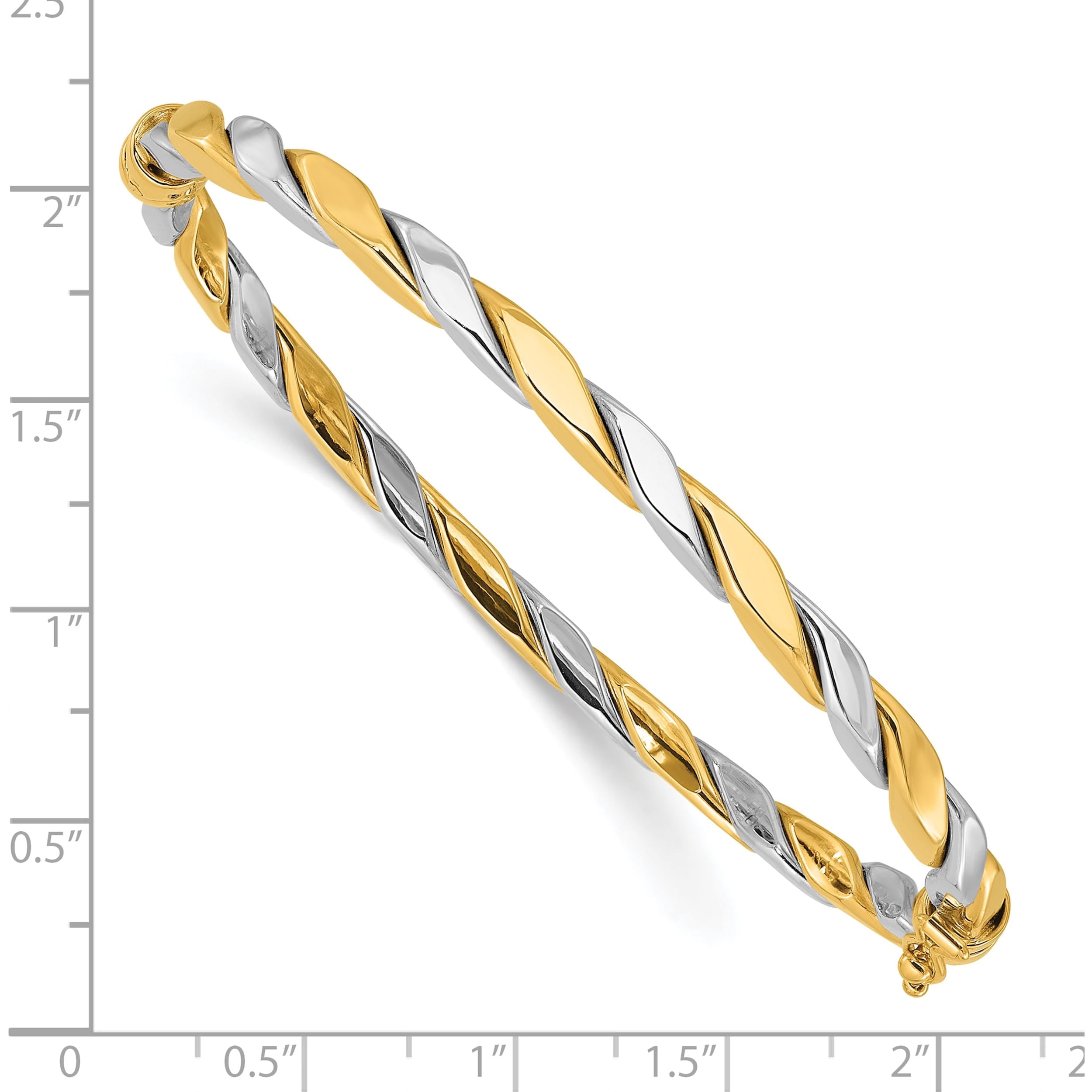 14K Two-Tone Polished And Twisted Hinged Bangle Bracelet 14K Two-Tone Polished And Twisted Hinged Bangle Bracelet
