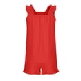 thumbnail image 6 of mgoYE Girl Outfits Size 10-12 Girls Summer Clothes Girl Outfits Print Ruffle Sleeveless Top + Casual Short 2 Piece Cute Clothing Set(Red,13-14 Years), 6 of 7