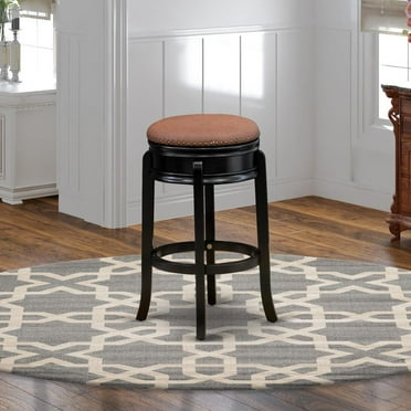 East West Furniture AMS030-112 Stunning Stool Counter Height- Backless Stool with Round Shape - Brown Roast PU leather Seat and 4 Real Wood Curved Legs - Counter Bar Stool in Black End
