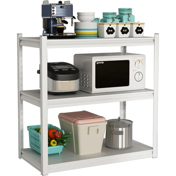 Garage Shelving Adjustable 3 Tier Heavy Duty Metal Storage Shelves Adjustable Utility Rack Organization for Kitchen, Pantry, Closet, Garage, Office 31.5" W x 15.75" D x 31.5" H, White