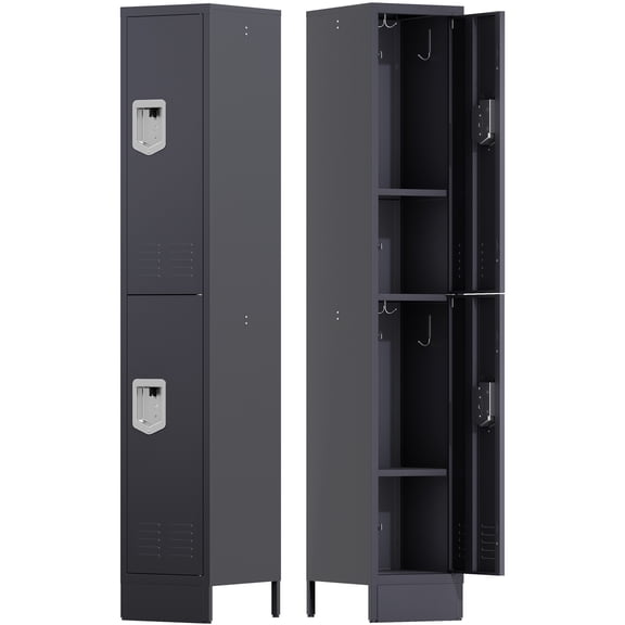 Sapital 2 Door Metal Locker, Heavy-Duty Storage Locker with Hook, Storage Cabinet for Home, Office, Gym, Workshop, Gray