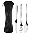 thumbnail image 3 of Juego de cubiertos de acero inoxidable de 3 uds., cuchillos para carne, tenedor, cuchara con bolsas de tela, 3 of 4
