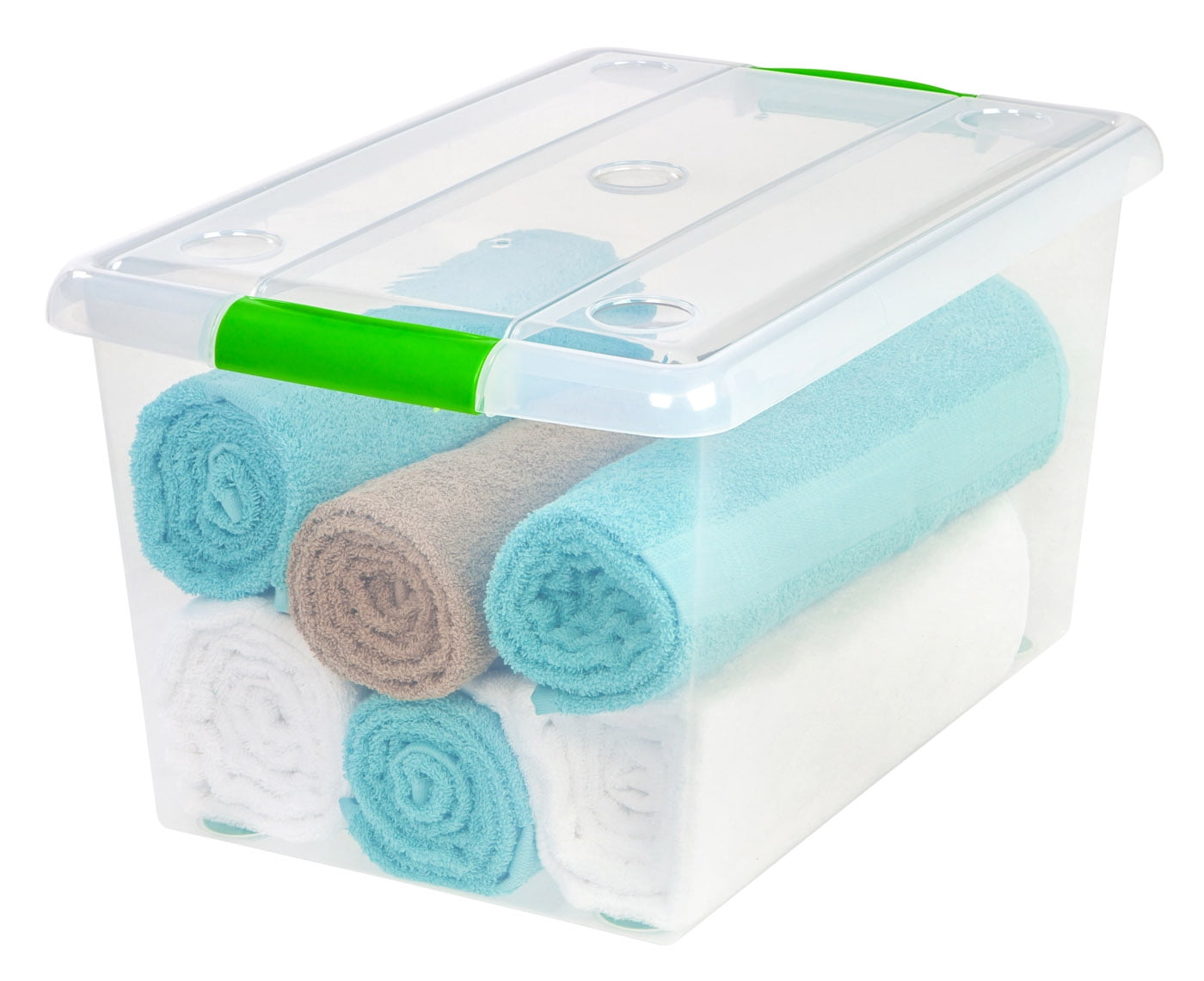 IRIS USA 61 QT Sliding Plastic Storage Box with Latches, Clear/Green, 1 Pack Images IRIS USA 61 QT Sliding Plastic Storage Box with Latches, Clear/Green, 1 Pack