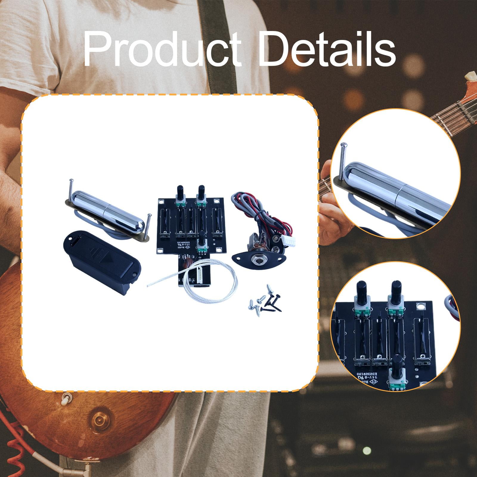 Guitar Pickup Piezo Preamp Amplifier 4 Band EQ Easy Installation for Acoustic and Electric Guitar Players