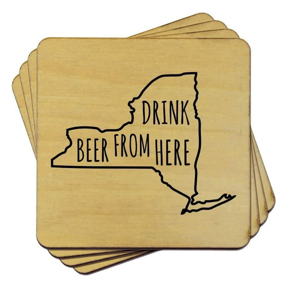 Torched New York From Here Coasters (Set of 4) Drink Beer Coaster 4″x4″ Brown