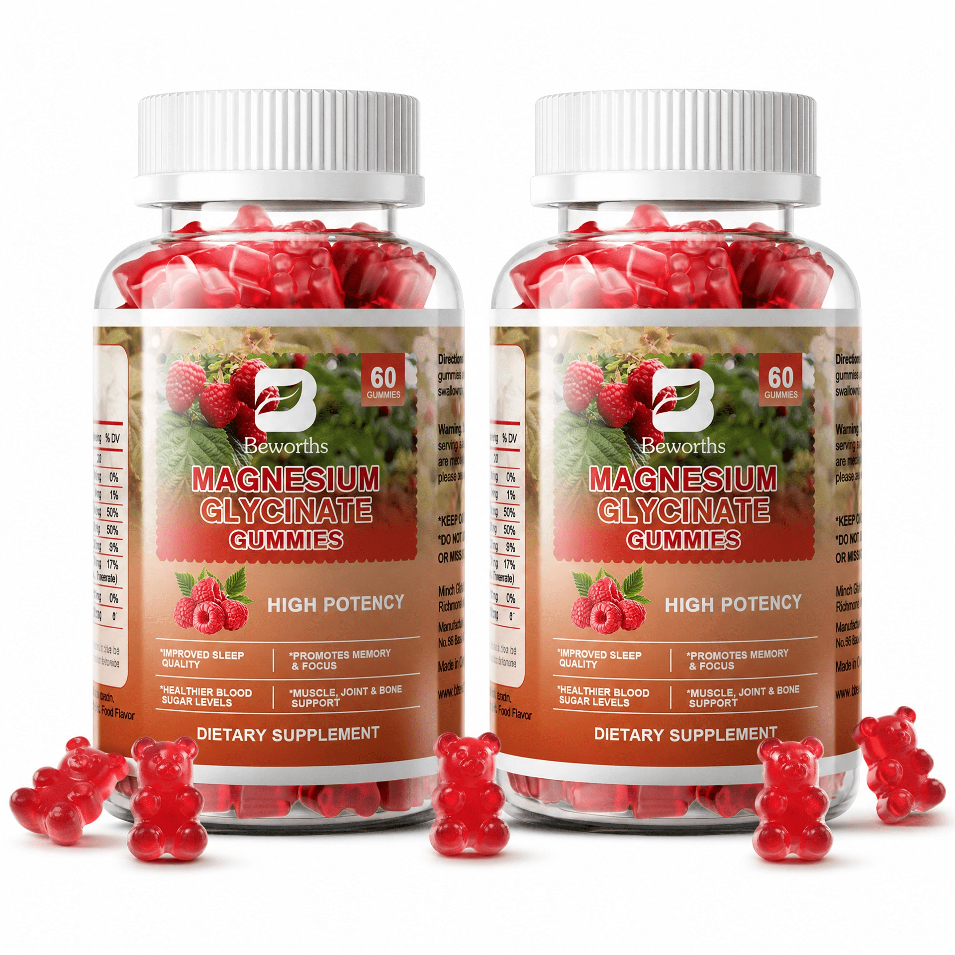 Magnesium Glycinate Gummies 400mg - Sugar Free Magnesium Glycinate Supplement - for Relaxation, Stress, and Sleep for Adults - 60 Raspberry Gummies(2 Pack)